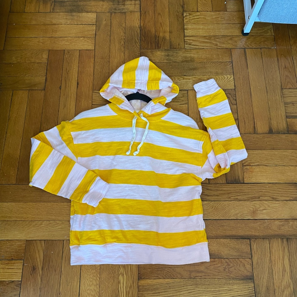 J.Crew Vintage Fleece Striped Hoodie Yellow Pink XS Cotton Pullover